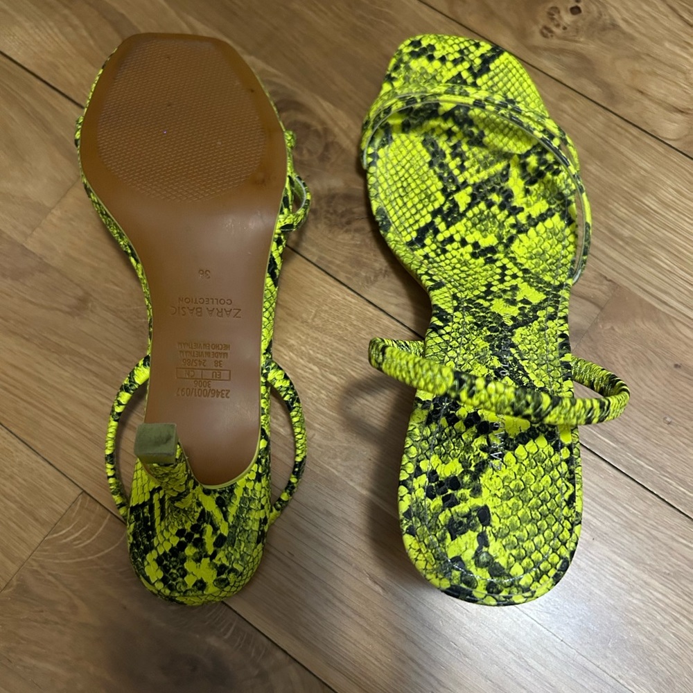 Zara neon snakeskin sandals